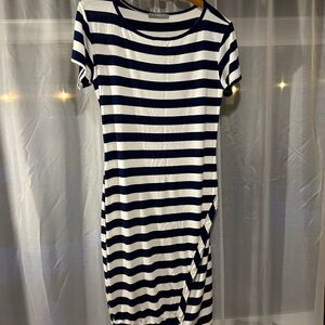 Loveappella Navy & White Striped Short Sleeve Dress XL Rayon Spandex